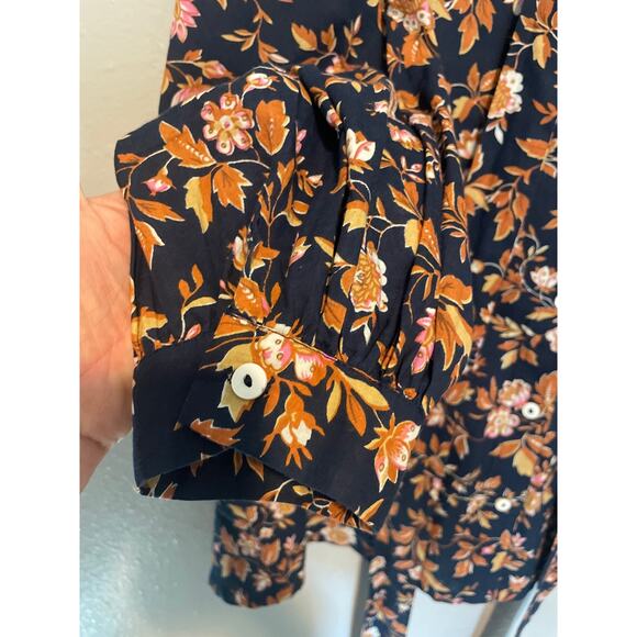 Mille Resort and Travel 100% Cotton Blouse Navy Moody Floral Size Small - Picture 6 of 12